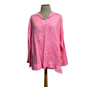 C&C California Women's Size Medium 100% Linen Long Sleeve V-Neck Tunic Top